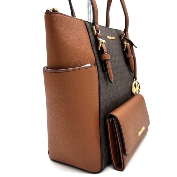 Michael Kors Large Charlotte Tote Bag & Trifold Wallet Brown - Picture 4 of 15